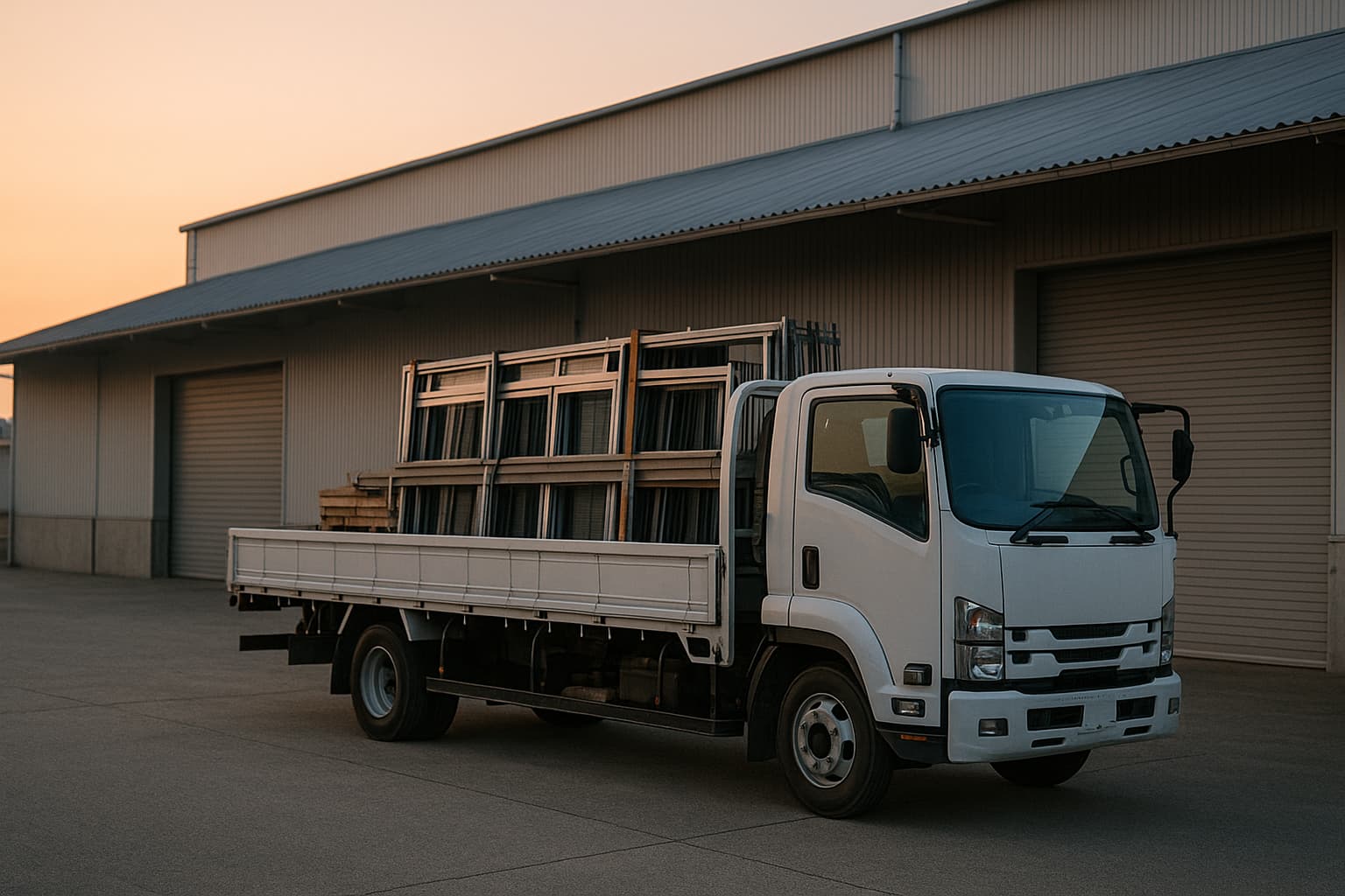 4トン平ボディトラックで建材を運ぶルート配送ドライバー