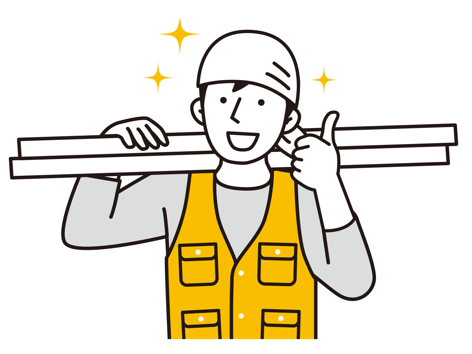 荷揚げ作業員の笑顔イラスト|建設現場の若者